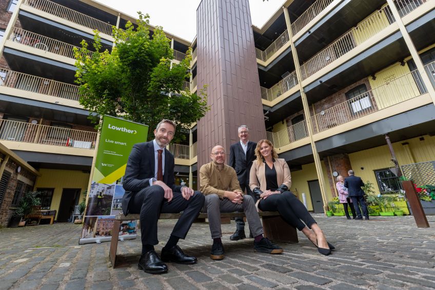 Wheatley Group Chief Executive Steven Henderson, Patrick Harvie MSP, Chair of Lowther Eric Gibson, and Wheatley Group’s Director of Development and Regeneration Lindsay Lauder at Bell Street